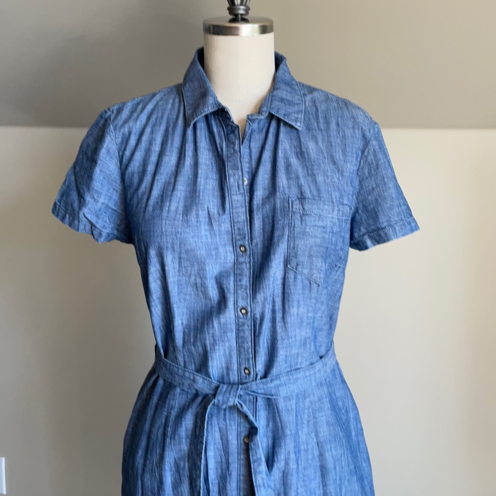 Mavi Blue Chambray Midi Shirt Dress with Tie Waist